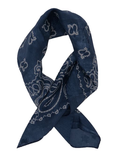 Foulard con Stampa a Bandana e Logo Lettering in Seta ... Golden Goose | GUP01053P00066750653 DENIM BLUE